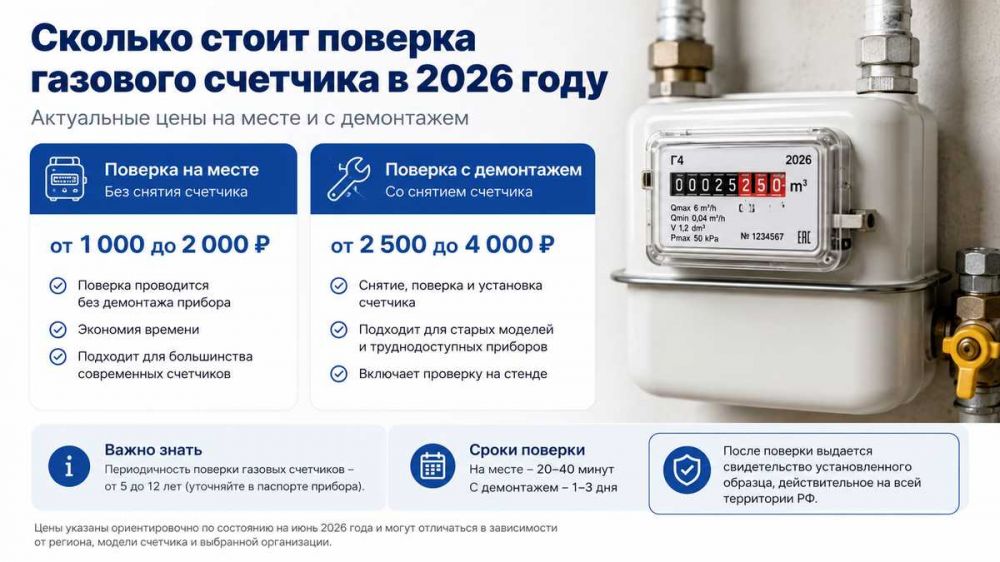 Сколько стоит поверка газового счетчика в 2026 году: цена на месте и с демонтажем